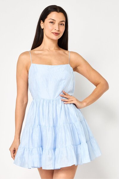 SANDRO Women Ruffle Detail Mini Dress, Light Blue