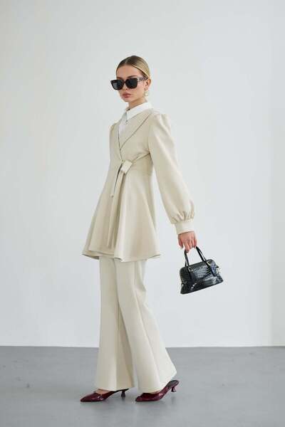 Molly Nelly Women's Side Tie Scuba Hijab Blouse Pants Set