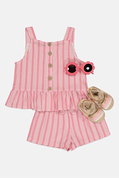 English Laundry Toddlers Girl 4 Pcs Stripe Top And Shorts, Sunglasses And Sandals, Multicolor