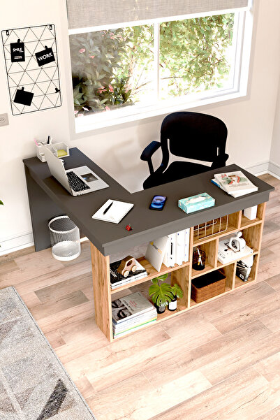 interGO Corn Köşe Çalışma Masası Raflı Bilgisayar, Ofis Masası