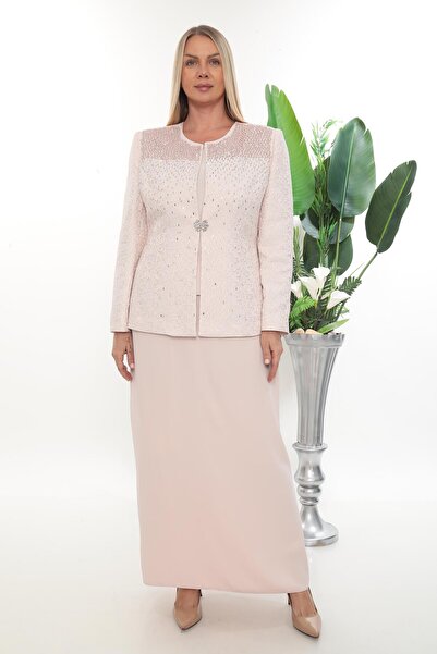 MİSS DİAMOND Stone embroidered jacquard fabric plus size powder long skirt th...