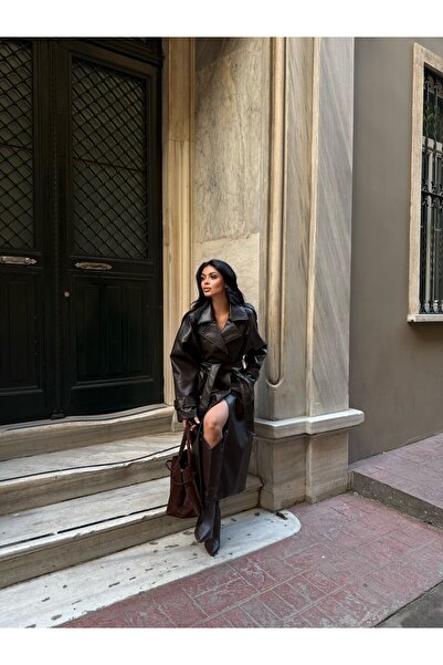 LB Laluna Butik Жіночий довгий шкіряний тренч