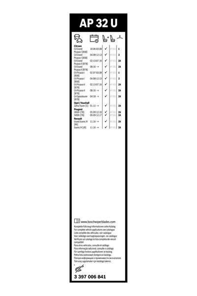 Bosch Lamela Stergator Citroen C4 Grand Picasso 1/C4 Picasso 1 Microbus Opel ...