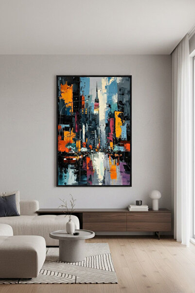 Linacci Tekli Siyah Metal Çerçeve Şehir Taksi Gerçek Cam Tablo Seti