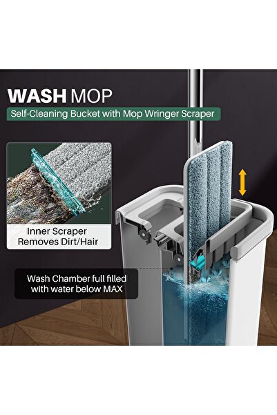 Other JOYMOOP Flat Mop & Bucket Set - 60" Mop with 3 Reusable Microfiber Pads (White, Bucket #13)