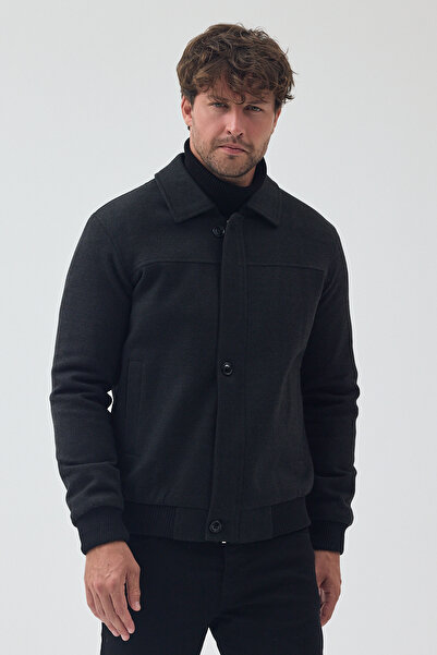 TREND KOMBİN Ανδρικό παλτό με φερμουάρ, καπιτονέ, σε χρώμα ανθρακί, κανονική εφαρμογή