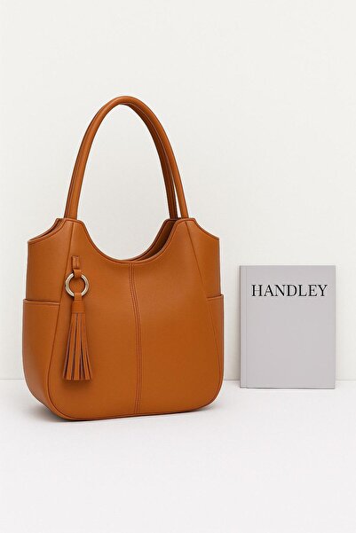 Handley Πολυτελής κομψή δερμάτινη τσάντα χεριού και ώμου με φούντα