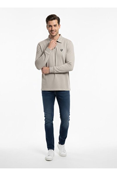 assef Erkek Polo Yaka Düz Uzun Kol Sweatshirt