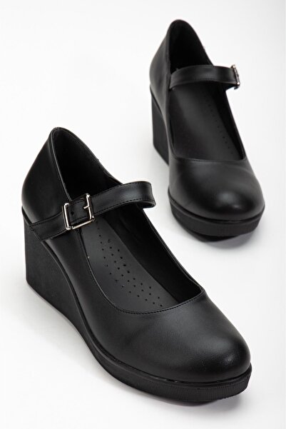 Dilimler Ayakkabı Γυναικεία παπούτσια με σφήνα σόλα με μαύρο δερμάτινο μαύρο ...