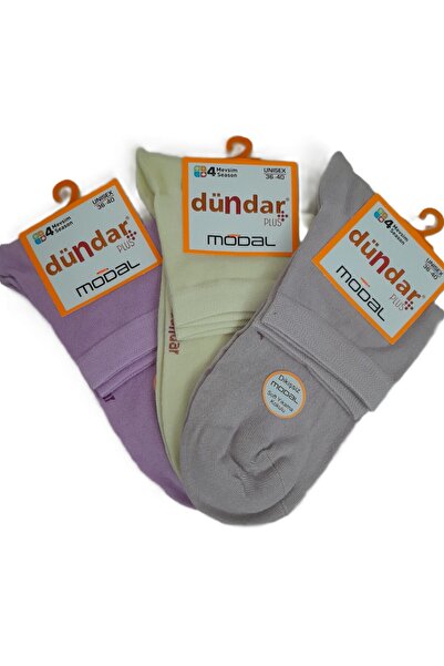 Dündar DündarPlus 3'lü Karışık Renkli Dikişsiz Soft Yıkamalı 4 Mevsim Unısex Modal İplikli Çorap