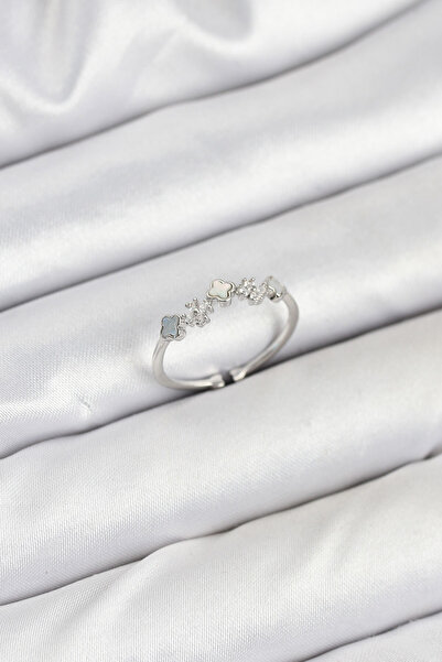 Skygo Brass Silver Color Minimal Clover Detailed Women's Ring - Tj-Byk3843