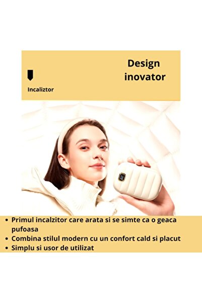 OEM Încălzitor portabil de mâini 2 în 1, baterie externă reîncărcabilă 10.000 mAh, 4 niveluri de temperatură (45–60°C), alb