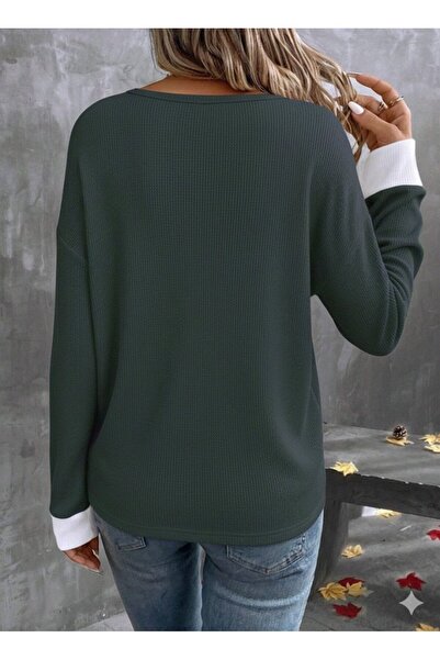 BEFAON Γυναικεία μπλούζα με μακρύ μανίκι με λαιμόκοψη σε σχήμα V