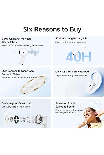 HONOR Choice Earbuds X7e - 40H Bluetooth 5.3 Wireless Earbuds, IP54, White