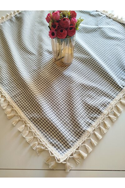 denizli hatırası Organic Linen 100% Cotton Soft Easy-Iron Cream Fringed Gray Checkered Tablecloth