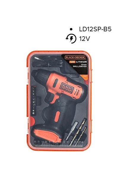 Generic BLACK+DECKER 12V 1.5Ah Cordless Drill Driver LD12SP-B5 with 13-Piece Bit Kit, Orange/Black