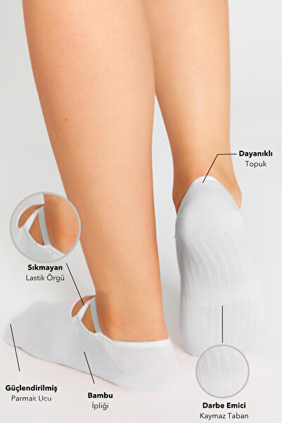 bamboo star Bamboo Women's White Non-Slip Sole Silicone Print Pilates Yoga Fitness Dance Activity Ballet Socks 2-Piece