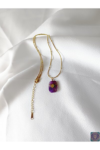 uyguntakıaksesuar Zarif Mor Taşlı Kolye – Kararmayan Altın Zincir & Ruhani En...