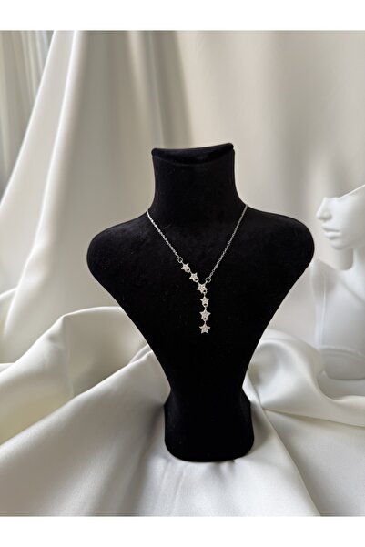 316L Steel Silver Color Star Model Necklace with Chain Zircon Gemstone