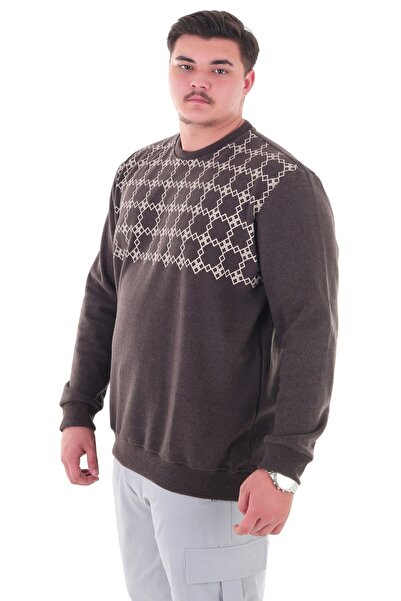 marufshop Wide Fit Crew Neck Cotton Thessaloniki Sweater Suitable for Men's Plus Size between 122 Kilos-158 Kilos