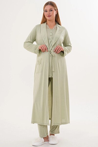 Mecit Pijama Σετ πιτζάμες 3 τεμαχίων με μακρυμάνικο λεπτομέρεια από γκουπέρ εγκυμοσύνης, 65% βαμβάκι, 35% βισκόζη