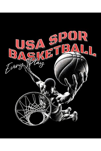 Usaspor Usa Spor Basketball Logo New Season Trend Unisex Black Basic Sweatshirt Hoodie