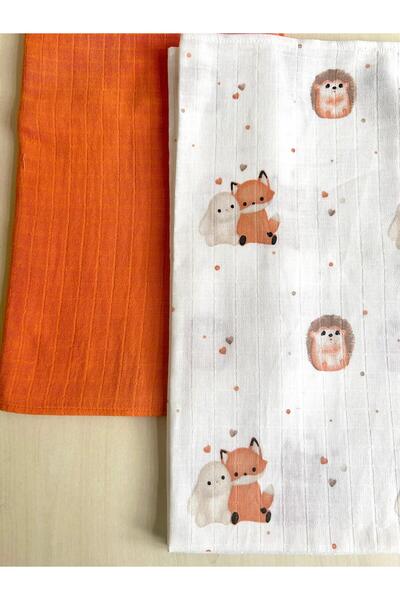 Sevza Kids Multi-Purpose 2-Piece Muslin Blanket & Throw, 100% Cotton Little Explorer Collection Orange Set