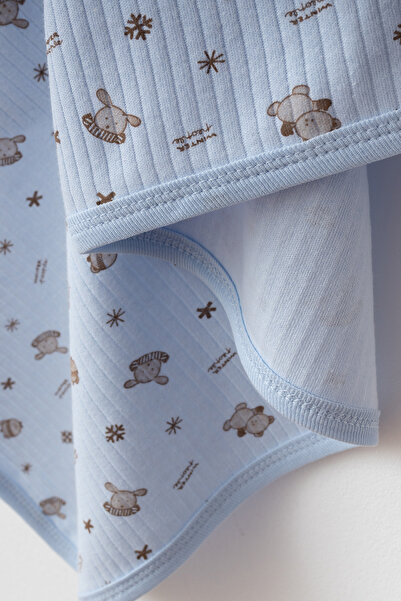 yukobaby bebeğiniz için en doğalı Winter Bear Mavi Naturel Pamuklu 80x90 cm Tek Kat Bebek Battaniye