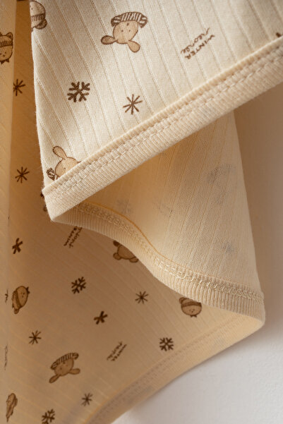 yukobaby bebeğiniz için en doğalı Winter Bear Bej Naturel Pamuklu 80x90 cm Tek Kat Bebek Battaniye yk8934