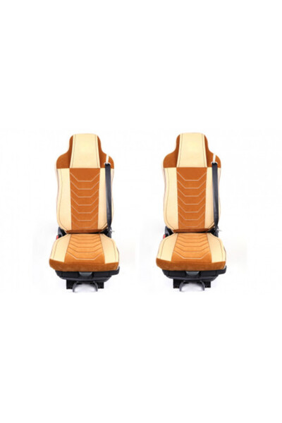 DELUXETUNING Set huse scaun camion compatibil cu MAN TGX 2007-2021, piele ecologică cu catifea, crem și maro