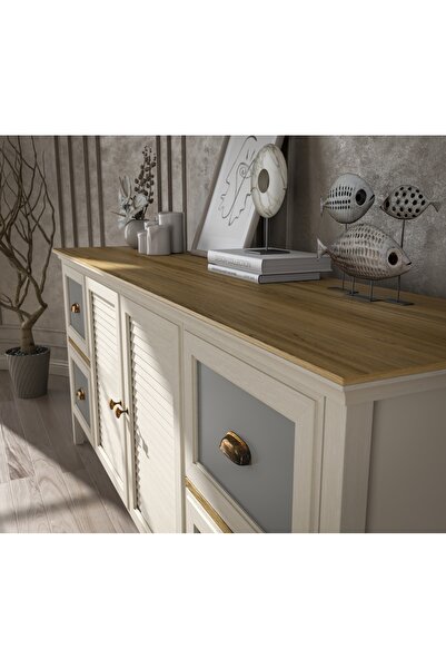 Sakura Ahşap Hunerika Valeni Premium 2 kapak 4 Çekmeceli konsol- Minifiks - aytaşı/legnano