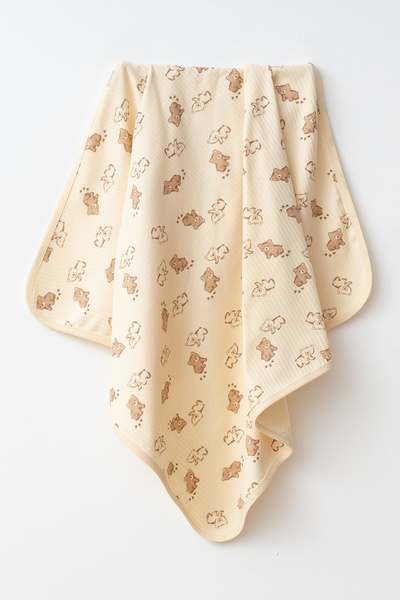yukobaby bebeğiniz için en doğalı Sweat Bear Bej Naturel Pamuklu 80x90 cm Tek Kat Bebek Battaniye