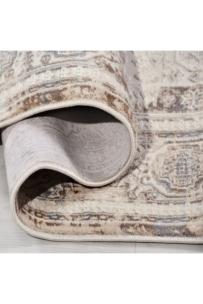 aren.HALI Goito Çerçeveli Krem Polipropilen ve Polyester Makine Halısı