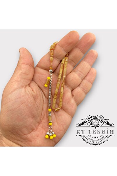 Kt BİLEK BOY KAPLAMA PÜSKÜLLÜ SARI RENK SIKMA KEHRİBAR TESBİH