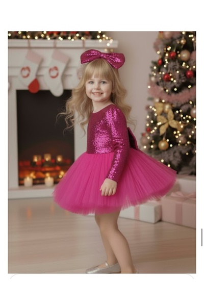 Tinypeople Girls' Fuchsia Color Sequined Tutu Evening Dress Girl's Birthday Dress