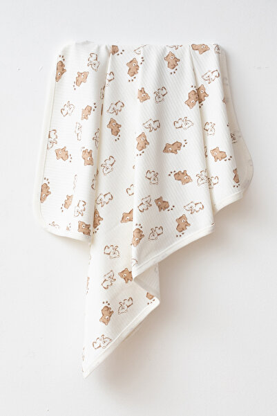 yukobaby bebeğiniz için en doğalı Sweat Bear White Natural Cotton 80X90 cm Single Layer Baby Blanket Yk2221