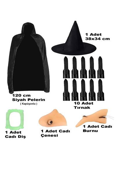 Skygo Black Hooded Cloak 120 cm with Fingers Teeth Jaw Nose and Hat Set