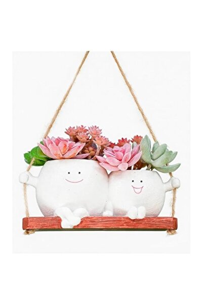 Generic Tazweeq White Swing Face Planter Pot, Hanging Swinging Smiley Planter...