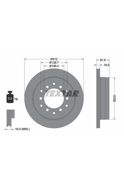 TEXTAR Дискови спирачки Baw Luba/Yusheng 007 / Bw 007 Landwind (JMC) X8/X9