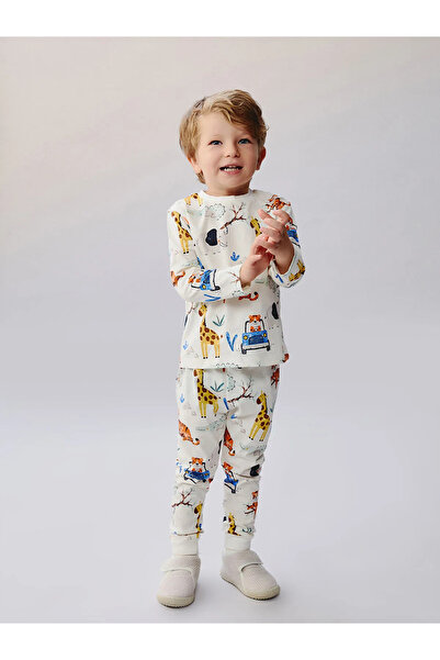 LC Waikiki Lcw Baby Ekru Bicycle Yebu Collar Printed Baby Boy Pajama Set