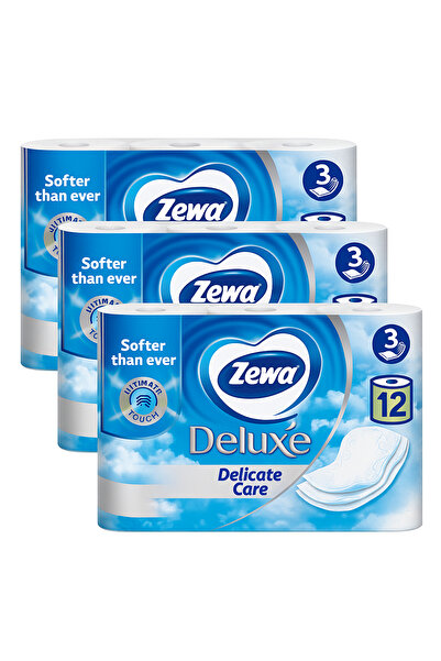 Zewa Pack of 3 Boxes of Deluxe Delicate Care Toilet Paper, 3 Ply, 12 Rolls