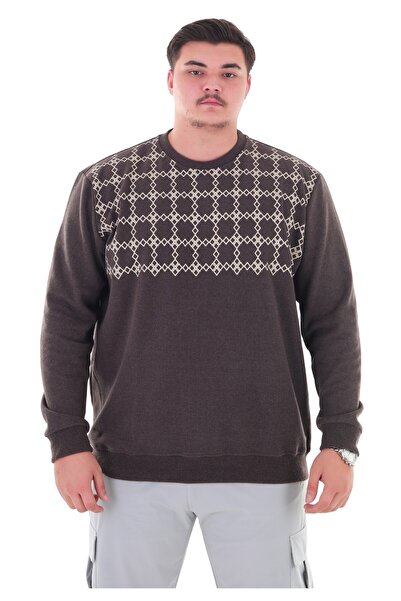 marufshop Wide Fit Crew Neck Cotton Thessaloniki Sweater Suitable for Men's Plus Size between 122 Kilos-158 Kilos