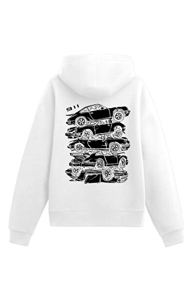 Edizen هوديي بورش 911s للجنسين قصة فضفاضة أبيض