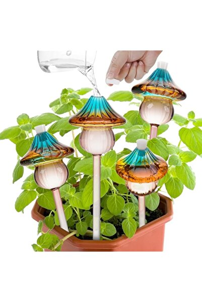 Generic 4 Pcs Plant Watering Globes Mushroom, Rainbow Gradient Color Glass Wa...