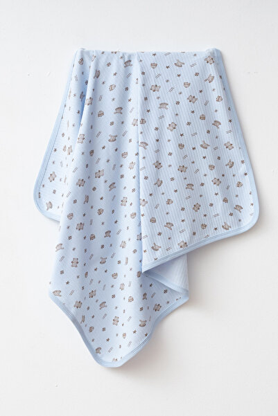 yukobaby bebeğiniz için en doğalı بطانية أطفال من القطن الطبيعي باللون الأزرق من وينتر بير مقاس 80 × 90 سم بطبقة واحدة