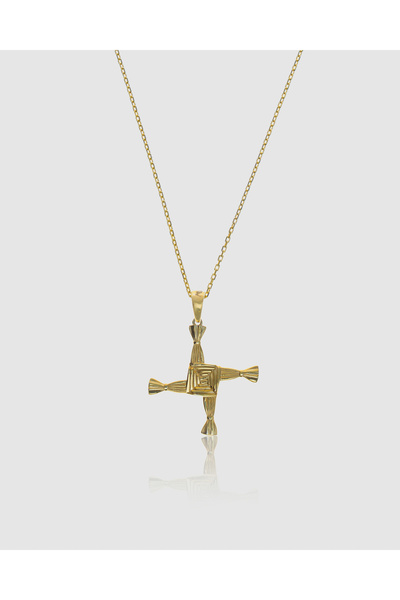 AİCHA JEWELLERY GÜMÜŞ KOLYE 925 AYAR ALTIN KAPLAMA ZİNCİRLİ MİTOLOJİK BRIGIDS CROSS EL YAPIMI