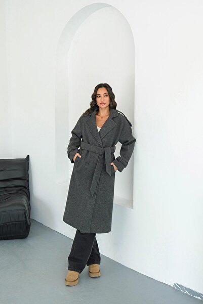 My Loore Kadın Antrasit Lüks Premium Kaşe Kaban