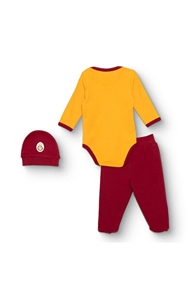 Galatasaray Unisex Yenidoğan Body-Patikli Alt-Şapka İnterlok Bisiklet Yaka Uzun Kol Patikli Paça