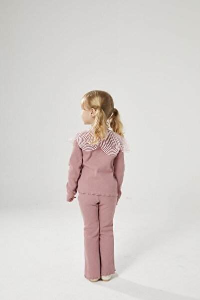 noliva bebek ve çocuk Girl's Ruffled Wide Collar Knitwear Set – Powder Elegance