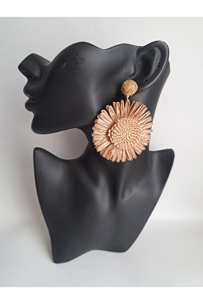 BHR AKSESUAR Brown Straw Big Earrings